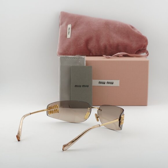 Miu Miu MUA51S 5AK20P Rectangle Sunglasses – Gold\\Bronze Mirror Gradient main image 3